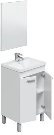 HOGAR24 ES Mueble de Lavabo con 2 Puertas y Espejo, Color Blanco, Medidas: 50 x 80 x 40 cm