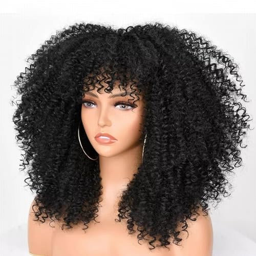 16'' Curly Wig With For Cosplay Natural Glue Black Synthetic Wig Fashion Long Women