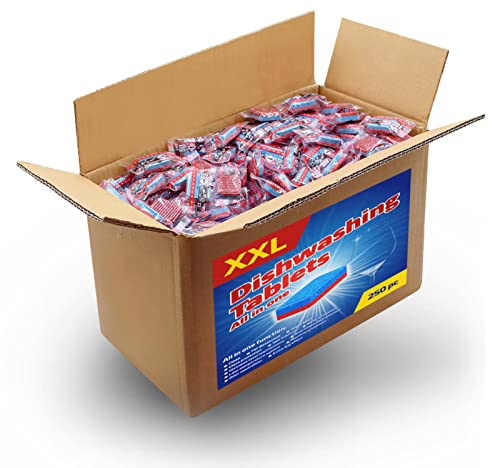TANZEM 12-in-1-Spülmaschinentabs 250 Stk. 4,5 kg, Klarspüler, Geschirrspülmittel Pulver, Spülmaschinen Reiniger Pflege, Zitronenduft