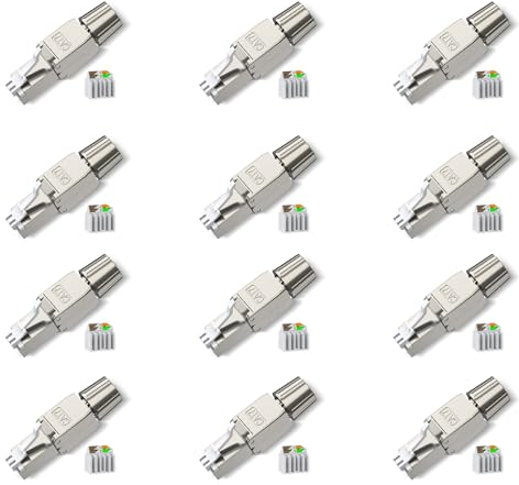 RJ45 Stecker Werkzeuglos, 12 Stück Cat7 Stecker, Cat6A Netzwerkstecker, Netzwerk Werkzeug, Werkzeuglos Feldkonfektionierbarer, Geschirmt 10 Gbps 600MHz
