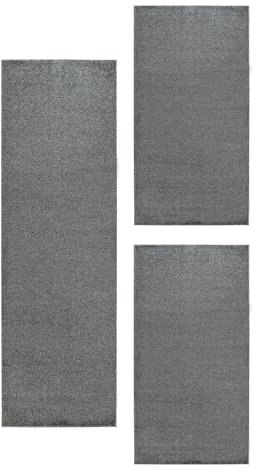 Carpetsale24 Bettumrandung Schlafzimmer 3 teilig Läufer Teppich Grau Bettvorleger Schlafzimmer Bettset: 2 St. 60x100 cm | 1 St. 80x150 cm - Teppich Läufer Set Einfarbig Design