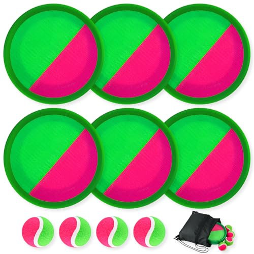 Morcheiong Toss and Catch Ball Game Outdoor Toys Beach Games for Kids Family with 6 Paddles 4 Balls and 1 Storage Bag (Green)