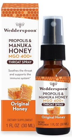 Wedderspoon Propolis & Manuka Honey Throat Spray, Original Honey, 1 fl oz | Sore Throat Relief & Immune Support | Natural Soothing Wellness