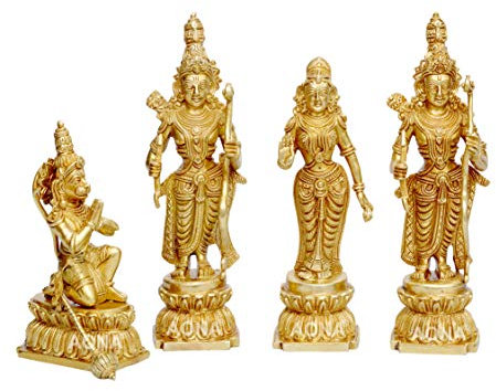 Amilav Collections HomeAdri Ram Sita Laxman Hanuman Statue Hindu God Figurine Metal Brass Sculpture Ram Darbar Statue Height 12 Inch
