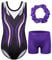 ZNYUNE gymnastikanzug hose mädchen turnanzug Ärmellos/langarm turnkleidung mädchen gymnastik Tumbling Tanz hose KHB296 BlackPurple 8A