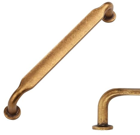 Amerdeco 10 Pack Antique Brass Cabinet Pulls 5 Inch(128mm) Hole Centers Kitchen Cabinet Handles Solid Zinc Alloy Cabinet Hardware Drawer Pulls AM017
