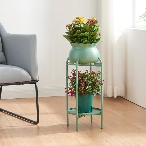 [en.casa] Porte-Plantes Style Intemporel avec Cache-Pot Support de Plantes pour Intérieur Étagère à Fleurs pour Salon Chambre Métal 81 x 40 x 40 cm Vert