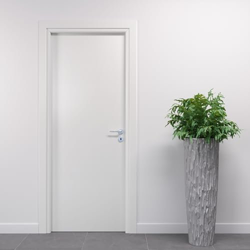 Porte Italiane, Porta Interna a Battente in Laminato High Density, Telaio in Legno e Coprifili Waterproof, con Serratura e Maniglia Hoppe Silver, 80x210 cm con Apertura SX, Colore Bianco