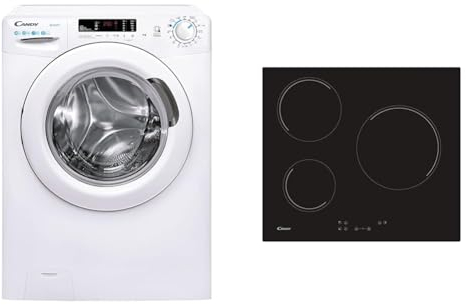 Candy Smart CS 14102DE/1-S, Lavadora 10 KG, 1400 RPM, Tecnología NFC, Asistente de Voz, 15 Ciclos & CH63CC, Placa Vitrocerámica, 3 Zonas, 60CM, 10 Niveles de Potencia, 5,5KW, Mandos Centrales