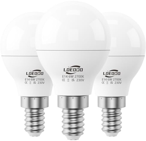 LOEODO E14 LED Bulbs 40W Equivalent, 6W Screw Light Bulb, 470 Lumens, 2700K Warm White, Golf Ball Bulbs, Non-Dimmable, Pack of 3