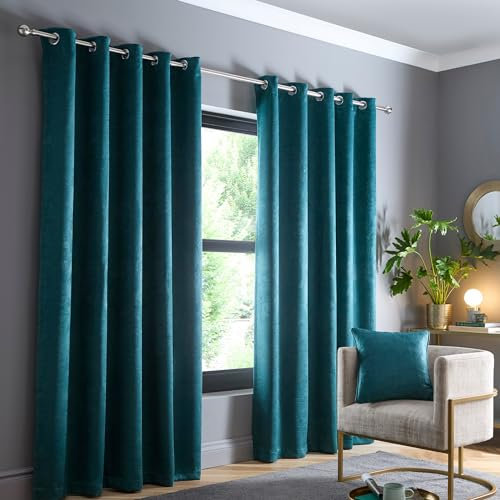 Fusion - Forest Green Curtains W90 x L90 (229 x 229cm) - 2x Panels - Eyelet Curtains in Turquoise - Thermal Curtains for Bedroom/Living Room - Curtains & Drapes - Door Curtains - Strata Collection