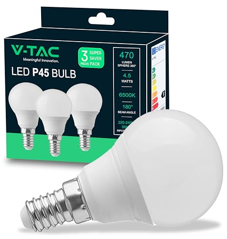 V-TAC 3x LED Glühbirne E14 P45-4,5W (entspricht 40W) - 3er Pack - 470Lumen - LED Glühlampen - Energiesparlampe - Licht 6500K Kaltweiß