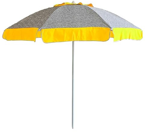 Decorspace Strandschirm mit Fiberglasstangen Aluminiumstange schwenkbar mit Erdbohrer, Gelb mit Motiv, Ø 200 cm