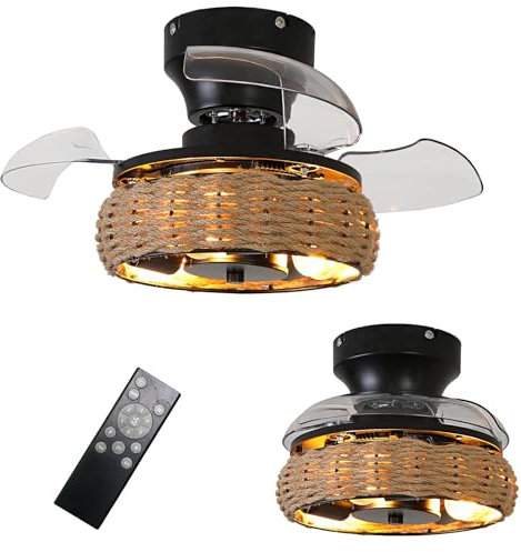 Retro Lámpara De Techo Con Aspa Retráctil Bombilla De 4w Jaula Lampara Ventilador Techo Mando A Distancia Timer 6 Velocidades Reversible Pequeño Ventilador De Techo Con Luz Para Dormitorio