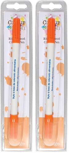 Colour Splash Edible Food Colouring Pen, Dual Tip Icing Pens, Food-Safe Paint Markers for Writing Messages & Drawing on Cakes & Cupcakes, Colourful & Easy to Use - Orange 2ml (Pack of 2)
