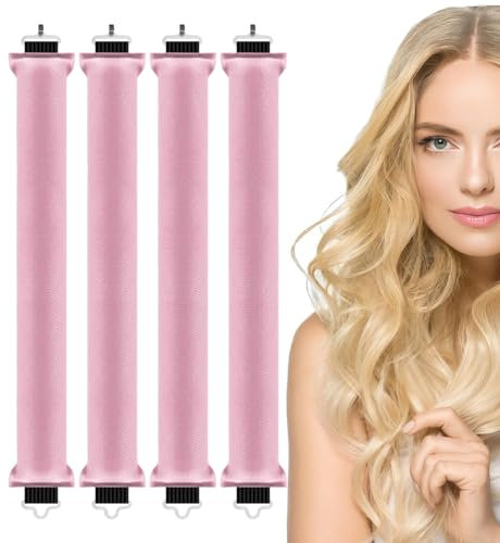 Sprinlot Locken Ohne Hitz, 4 Stück Hitzefreie Lockenwickler Rosa, Lockenband über Nacht, Hitzefreie Hair Curler Damen, Geschenk Heatless Lockenstab Thanksgiving Weihnachten Muttertag