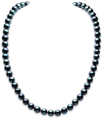 YAMI Schwarze Perlenkette Damen, Süßwasserperlenkette 7–9,9 mm, 925 Sterling Silber, 45 cm + 5 cm verstellbar, Geschenk für Frauen zu Weihnachten, Geburtstag, Valentinstag, Muttertag