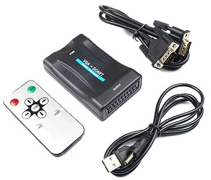 Gadpiparty Adaptador Vga a Scart Convertidor De Vídeo Escalador Compatible Todos Los De TV