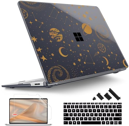Tuiklol Case for Microsoft Surface Laptop 13.8 inch 2024 Release 7th Edition,Windows 11 AI+ PC Model: 2036 with Plastic Hard Shell Case + Screen Protector+ Keyboard Cover, Moon and Star