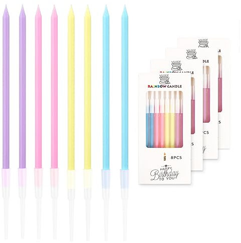 32 Stücke Geburtstagskerzen für Torte, Dünne Kerzen Lang 13cm Bunte Kerzen Geburtstag mit Halterungen Geburtstagskerzen Kinder Geburtstagskerzen Kuchen für Geburtstagskuchen Deko Mädchenparty