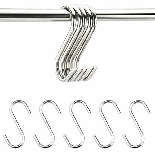 10 Pack S Hooks, S Shaped Heavy Duty Hanging Sturdy Metal Hooks, Stainless Steel S-Shaped Hooks, for Hanging at Kitchen Bathroom Bedroom Living Room and Office (5cm)