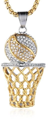 HZMAN 18K Gold plattiert Basketball Rim Halskette für Herren Sporter Edelstahl Basketball Hoop Anhänger Schmuck Geschenk
