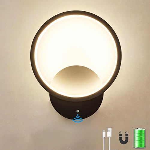 TRUYOK LED Akku Wandleuchte mit Bewegungsmelder Innen Moder Wandlampe Batteriebetrieben 4000mAh mit Schalter Wandbeleuchtung USB Aufladbare Wandlicht für Flur Korridor Treppe Wohnzimmer, 3 Modi