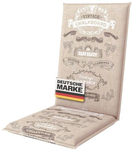 Gardissimo Hochlehner 6605 Creme mit Schrift, Gartenstuhlauflagen 120 x 50 x 8 cm Auflage Polsterauflage UV-Lichtecht Stuhlauflage Sitzauflage