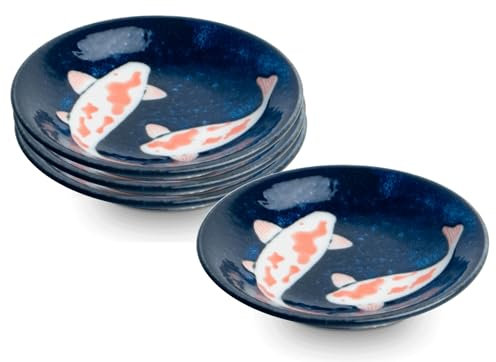 Koi-Bowls- ASIATICA | Ramen Bowl Porzellan-Schalen, versch. Größen | Hochwertige asiatische Schüssel für Reis, Nudeln, Tapas, Udon, Müsli, Suppen - Made in Japan (4er Set Soßenschälchen Ø9 cm)