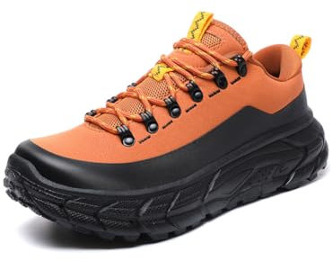 Tsuukuie Herren Trail Running Schuhe – Ultraleichte wasserdichte Trekking-Schuhe mit Atmungsaktivem Mesh & Rutschfester Sohle für Outdoor-Abenteuer Orange und Schwarz 41
