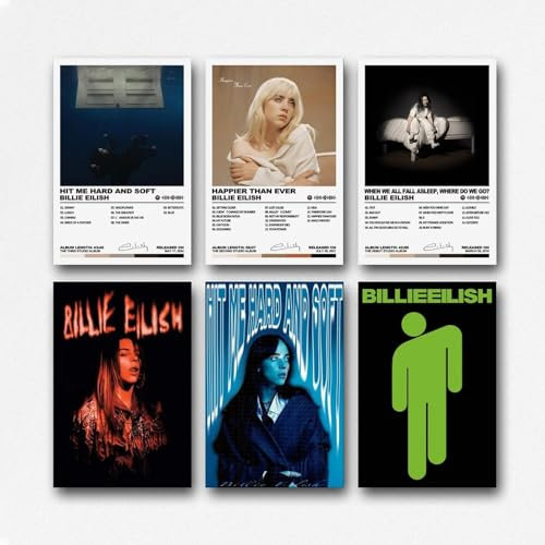 A Set Of 6 Billie Poster Eilish Music Vintage Album Cove Wall Art Canvas Posters Room Decorative Aesthetic Print Decor 12x18inch(30x45cm) Style-1