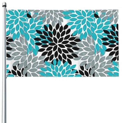 Bandera floral de dalia azul y gris de 90 x 150 cm (incluye 1 bandera y mástil). Ideal para festivales en balcones.