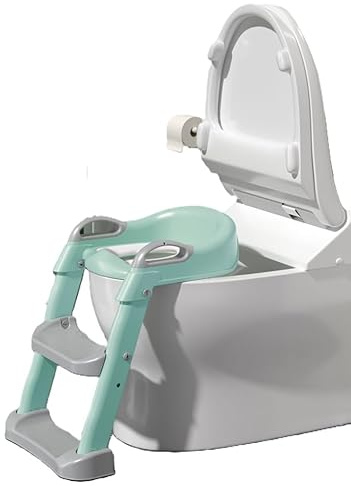 LEOM Potty Training Toilet with Step Stool Ladder, Toddler Kids Potty Training Seat for Boys Girls, Foldable Anti-Slip Toilet Toddler Seat Splash Guard Soft Cushion Safety Handles (Green)