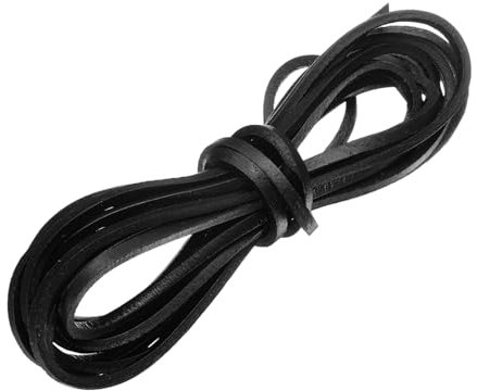 sourcing map Flat Leather Cord, 3.3 Yard 3mm Leather String Strips Lacing for DIY Crafts Making Bracelet Purse Strap, Black