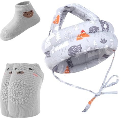 Culinavog Baby Helm Kopfschutz,Kinder Verstellbarer Schutzhelm,Anti-Kollisionshelm für Kleinkinder zum Krabbeln und Laufen,Atmungsaktiv & Leicht,mit Knieschoner und rutschfesten Socken