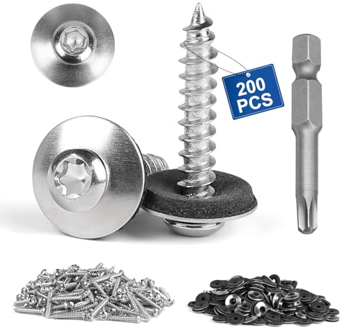 MIGUBIGU 200 Stück Spenglerschrauben mit Dichtscheibe Anthrazit 4.5 x 25mm | Edelstahl A2, Blechschrauben mit EPDM Dichtung und T20 Bits, Tellerkopfschrauben, Schrauben mit Dichtung