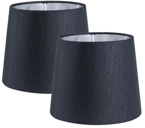 Sinta 2 Pack 7 Abat-jour Moderne Conique Remplacement Tissu Noir avec Doublure Argentée Abat Jour Pour E27/E14 Lampe de Bureau/Murale