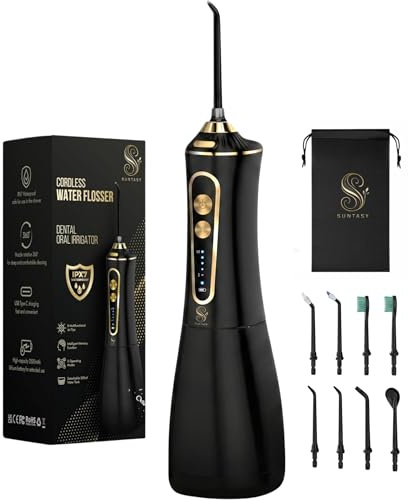SUNTASY Water Flosser for Teeth Cordless, 300ml Portable Oral Irrigator with 5 Modes, USB-C Rechargeable, IPX7 Waterproof, 8 Jet Tips - Dental Water Jet for Home & Travel