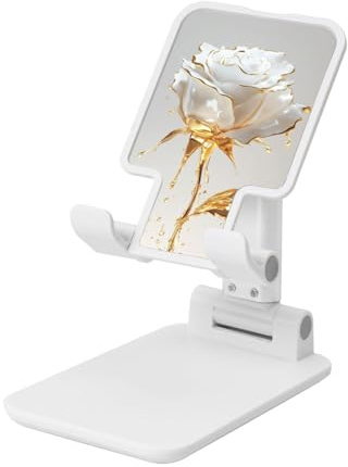 White Roses Gold Liquid Supporto pieghevole per telefono cellulare ad angolo regolabile in altezza Supporto per cellulare portatile da tavolo compatibile con tutti gli smartphone, stile bianco