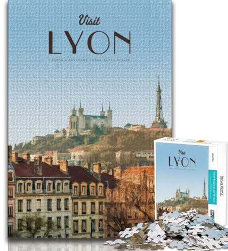 Visit Lyon Puzzle 1000 Teile für Erwachsene, Lernspiel, Herausforderungsspielzeug, ganze Familie, 38x26cm