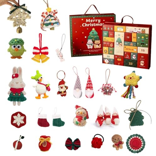 Häkel Adventskalender 2025 Weihnachtskalender 24 Weihnachtliche Projekte Häkeln Häkelset für Anfänger und Profis mit Anleitung, Rentier, Schneeflocken Weihnachtsmann Countdown