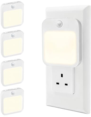 Viviendo Night Light Plug in Wall, 4 Pack, Motion Sensor, Dimmable, UK Plug