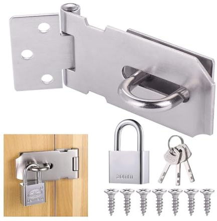 ZYNCUE Stainless Steel Padlock Hasp Latch Lock 90 Degree Right Angle Anti-Theft Bolt with 3 Keys and Mounting Screws Set for Home Security, Doors, Sheds, Cabinets, Drawers, Cupboards