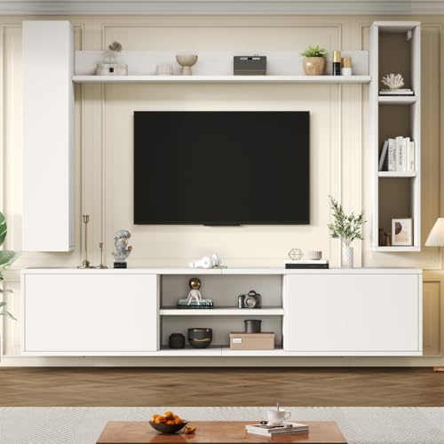 Generisch 180 * 35 * 33.5Cm TV Wohnwand-Set Mit Vitrinen (Komplett-Set, 4-St), Inkl TV-Board, Standregal Und 2 Wandregal,TV-Schrank, Stehend&Hängend,TV Bis 80',Weiß