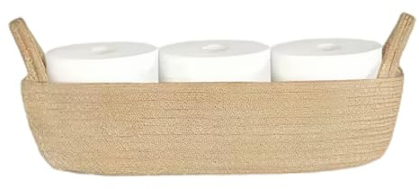 Monetais Bathroom Basket Organizer, Cotton Rope Woven Toilet Paper Basket, 13x5.9x3.9in Decorative Toilet Tank Tray for Bathroom Countertop