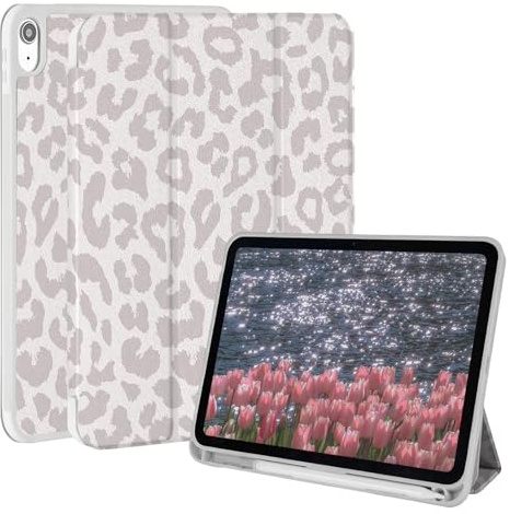 Rvciby iPad Case for iPad (A16) 11/10th Generation,Leopard case with Pencil Holder,Tri-fold Stand Protective Cover w/Auto Sleep Wake for iPad 11 inch 2025/10.9 inch 2022,Apricot leopard print