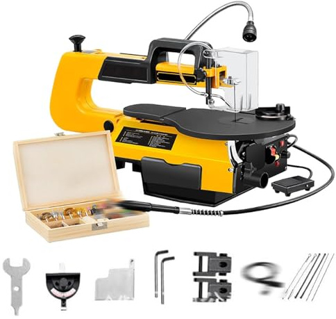 16-Inch Scroll Saw for Woodworking with Adjustable Speed and Tilting Table, Includes Tool Kit for Versatile Cutting