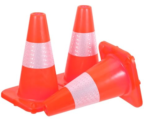 Kichvoe Lot de 3 Cônes de Signalisation de Chantier 30 Cm Orange en Plastique avec Bandes Réfléchissantes, Panneau de Cône de Sécurité Portable pour Parking et Travaux Extérieurs