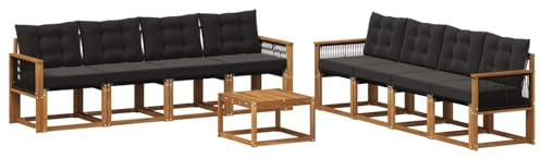 vidaXL Outdoor-Sofagarnitur mit Kissen 9 pcs Natürlich und Schwarz, Moderne Garten-Couch, tolles Set für Bequeme Lounge, langlebige Möbel, stylische Terrasse