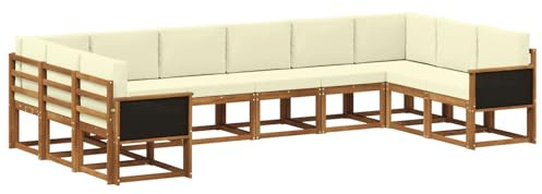 vidaXL Outdoor-Sofagarnitur 10 pcs Natur und Creme Massivholz Akazie, Gartenliege, modernes Lounge Set, wetterbeständige Möbel, perfekte Sitzgruppe für den Außenbereich
